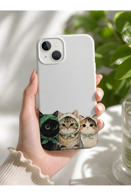 iPhone 13 Compatible Launch Silicone Naughty Cat Themed Shock Absorbing Case White