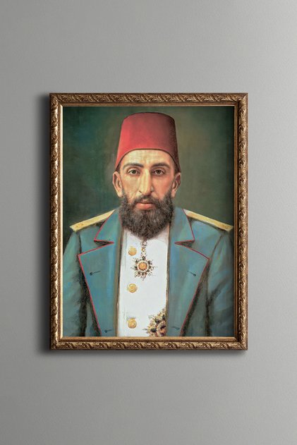 Abdulhamid Han Portrait - Vintage Patterned Frame - Slim Model