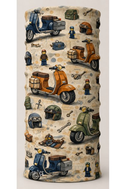 Retro Vespa Desenli Motorcu Bandana Boyunluk Scooter Rider Buff
