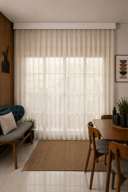 Natural Flared Effect Linen Special Iron-Free Thick Tulle Curtain Buk Sparse (1 X 2) Beige