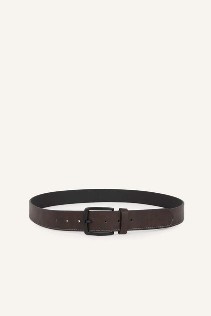 Men's Rectangular Buckle Faux Leather Casual Brown Belt I1308Axns
