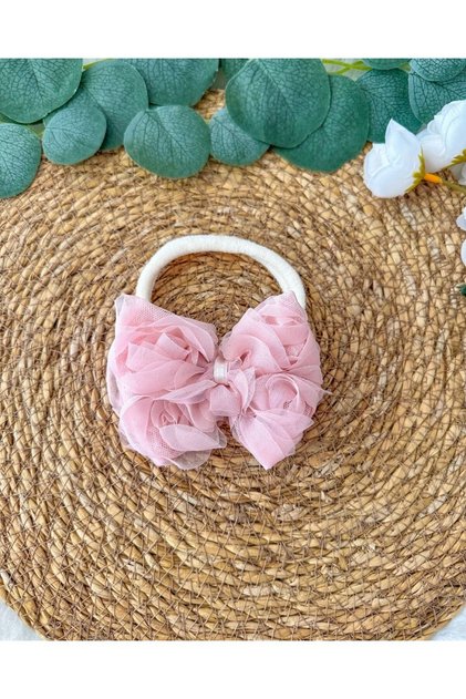 Powder Tulle Rose Detailed Baby Girl Hair Bandana