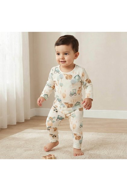 Cotton Long Sleeves Pyjama Set with Farm Print