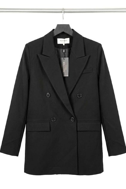 Women's Regular Cut Double Breasted Collar Jacket Black