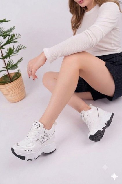 Bağcıklı Kadın Gizli Topuklu Spor Ayakkabı Topuk Boyu 10 cm