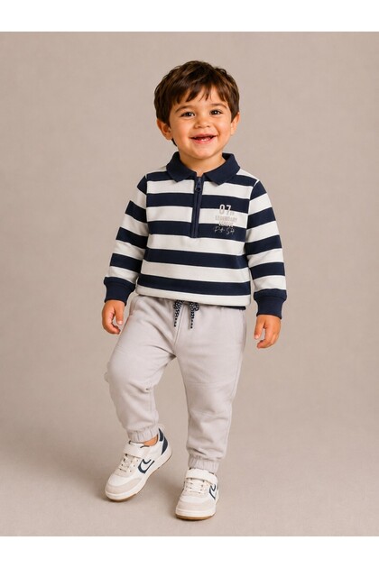 Boys Striped Collared Long-sleeve & Jogger Pants Set