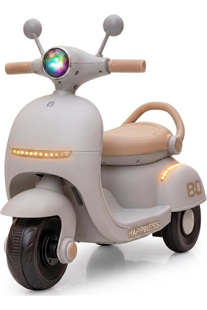 Whizzi Battery Operated Scooter for Kids | Electric Ride On Scooter with LED Lights, Music (Beige)
