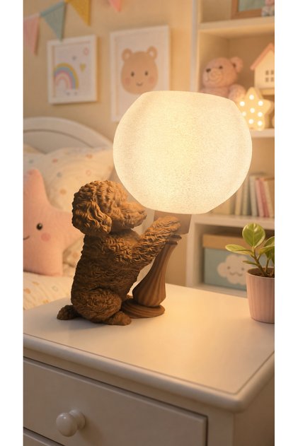 Rustik Köpek Figürlü retro/virtage Abajur Ve Glob Gece Lambası (ampul hediyeli)