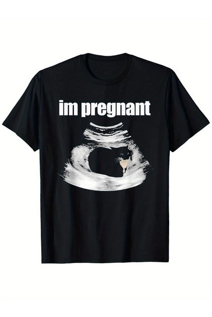 "I'm Pregnant" Printed T-shirt- Black, Unisex Casual Style, Outdoor Daily Wear, Machine Washable Men's T-shirt HSY Series, Cat Themed Top