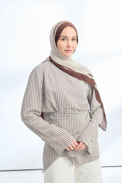 Elegant Harmony Frame Pattern Shawl - Stone - Brown