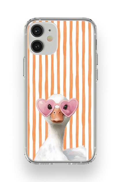 iPhone 12 Compatible Transparent Phone Case with Heart Glasses and Duck Pattern
