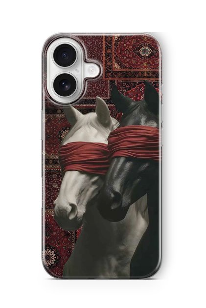 iPhone 17 Compatible Transparent Phone Case with Carpet Background and Horse Artistic Pattern
