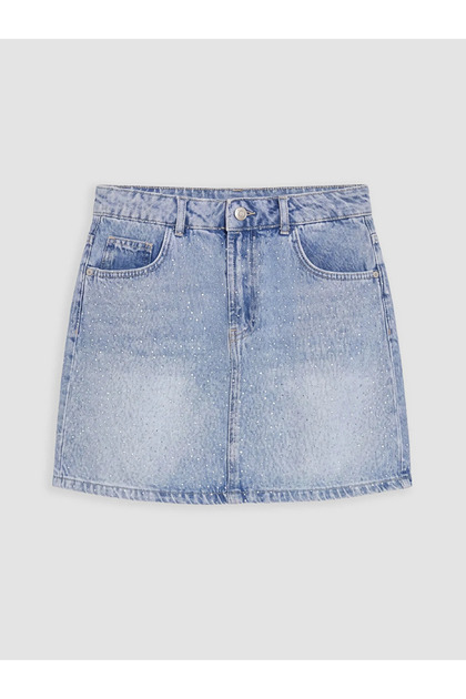 Blue Stoned Mini Jean Skirt