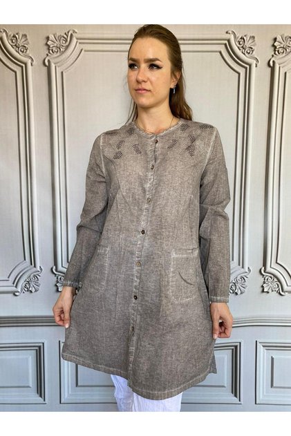 Women's Washed Cotton Fabric Long Sleeve Mother's Stone Tunic 40/48