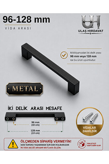 METAL Köprü Kulp Modern Lüks Mobilya Kulbu, Dolap Çekmece Kulpları 96-128 mm Siyah , Metal