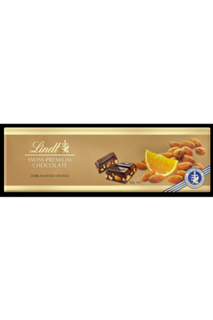 Lindt Ciocolată Premium Elvețiană neagră GOLD cu migdale și portocale 300g
