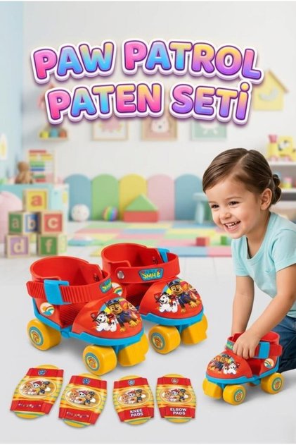 Paw Patrol Paten Seti - Ayarlanabilir 4 Tekerlekli Paten ve Koruyucu Ekipman 22-29 Numara