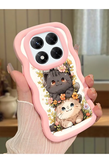 Redmi Note 14 Pro 4g Compatible Case Camera Protector Pink Silicone Couple Phone Case Cat Pattern