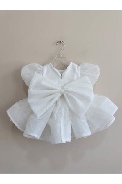 Luna Bowknot Girls' White Princess Glitter Dress