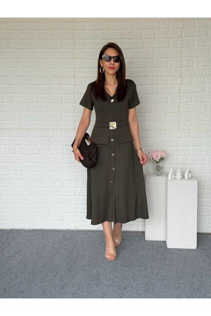 Gold Buckle Midiboy Modal Dress
