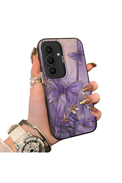 Samsung Galaxy S25 Fe Compatible Silicone Edge Hard Back Case Couple Phone Case Butterfly Pattern