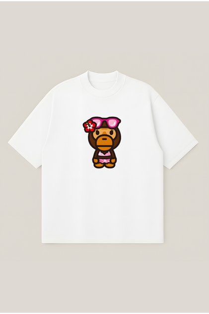 A Bathing Ape Big Baby Lisa Summer Oversize Boxy Cut Unisex 100% Cotton Printed Tshirt | Streetwear