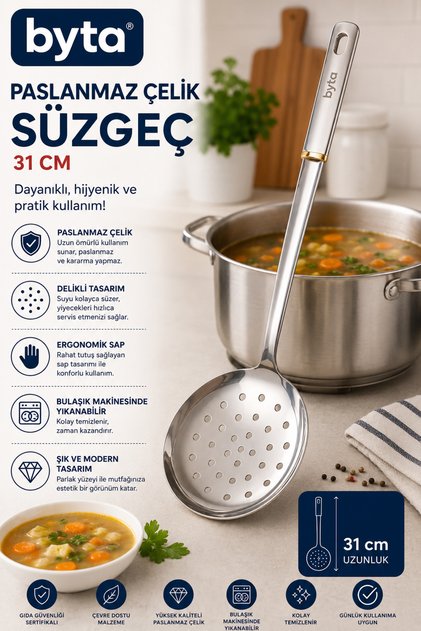Stainless Steel Strainer Ladle 31 cm – Perforated Colander Serving Ladle