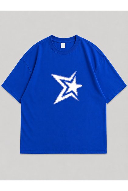 Unisex Y2K Star Printed Oversized T-Shirt Blue