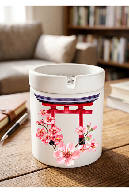 Pink Sakura Petals Themed Japanese Special Design Printed Ceramic Ashtray Odorless Ashtray