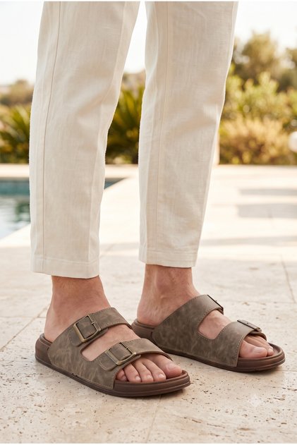 Men's Orthopedic Buckle Slippers Adjustable Stitched Lightweight and Flexible Daily Slippers