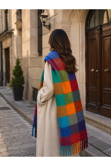 Colorful Checkered Soft Textured Winter Shawl