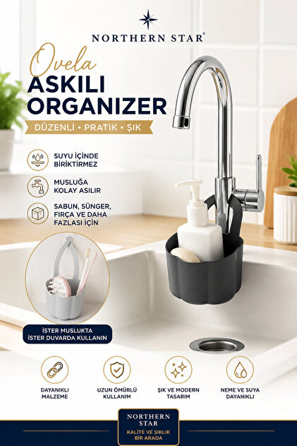 Musluk Askılı Süngerlik | Lavabo Üstü Tel Tutucu Mutfak Organizer Pratik Düzenleyici