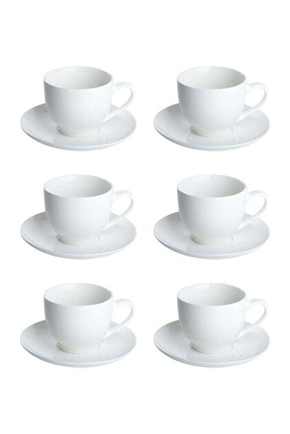 Dov 12-Piece Porcelain Tea Cup & Saucer Set 220ML White, Set for 6 People