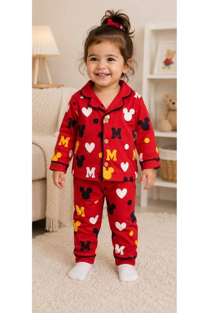 100% Cotton Long Sleeve Buttoned Seasonal Heart and Figure Patterned Soft Textured Bottom Top Girl Boy Unisex Baby Pajama Set