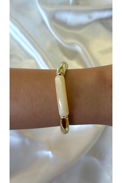 Women's Gold and Cream Color Modern Elastic Bracelet