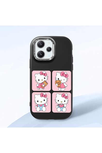 Redmi 12 Compatible Case Camera Protector Black Silicone Couple Phone Case with Kitty Pattern