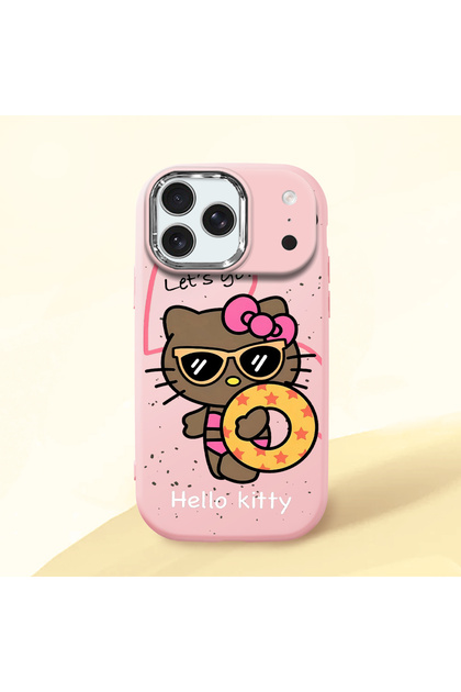 iPhone 17 Pro Max Compatible Case with Camera Protector Pink Silicone Couple Phone Case with Kitty Pattern