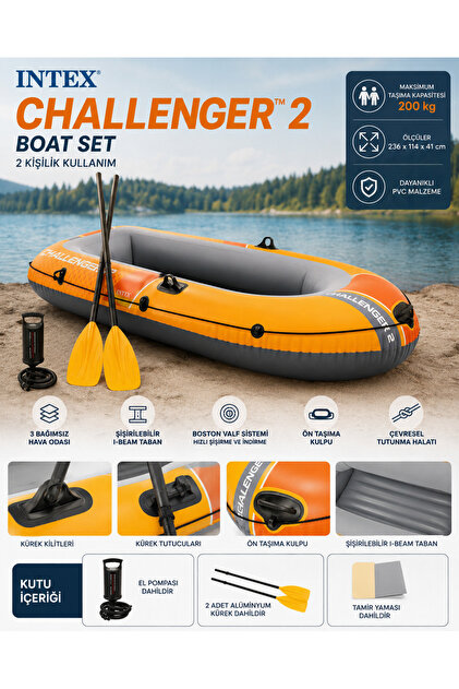 Challenger 2 Şişme Bot Seti 2 Kişilik Kürekli 236x114x41 cm - 2026 New