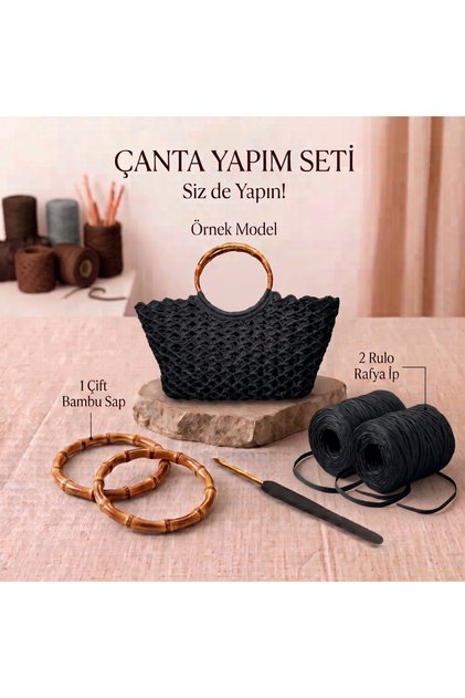 Bamboo Handle Raffia Bag Knitting Set