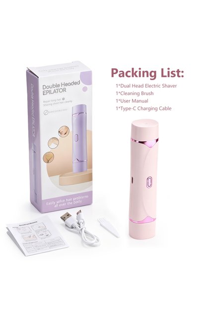Pink Women's 2-in-1 Dual-Head Electric Razor Painless Bikini Trimmer Wet/Dry Use Detachable Head for