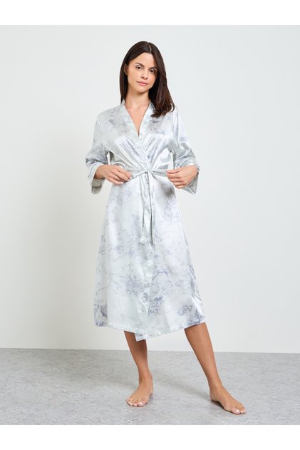 Grey Satin 3/4 Sleeve Robe