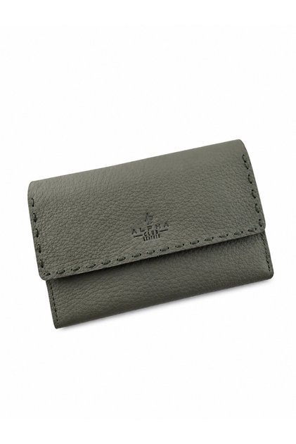 Women's Genuine Leather Khaki Color Multi-Compartment Magnetic Long Wallet
