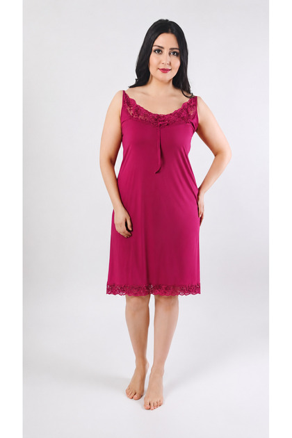 Women's Plus Size Ring Viscose Guipure Collar Nightgown(Dress) with Straps and Lace Detail, Comfortable Fit