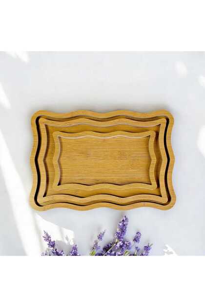 Bamboo 3-Piece Wavy Model Tray Set, Presentation and Decorative Organizer, Multi-Purpose Presentation Tray