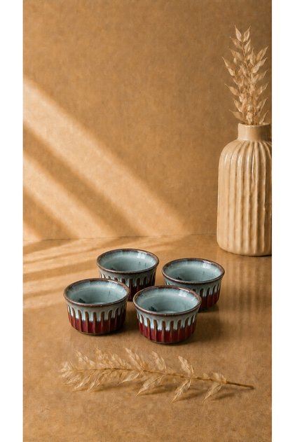Round Soufflé Bowl 8.7 cm Reactive Red & Cream Set of 4 | Porcelain Oven Dish