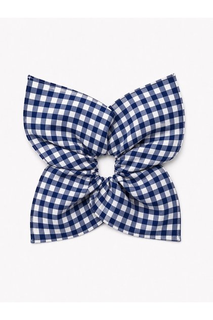 Bowknot Plaid Scrunchie Hair Clip - Red and White Checkered Fabric Hair Clip with Ribbon Bow Detail