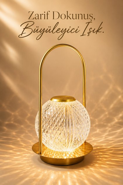 Kristal Cam Abajur LED Masa Lambası Şarjlı Dokunmatik Modern Dekor Lambası