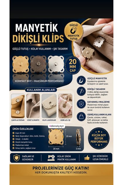 DİKMELİ MIKNATISLI GÜMÜŞ ÇIT ÇIT 2 adet