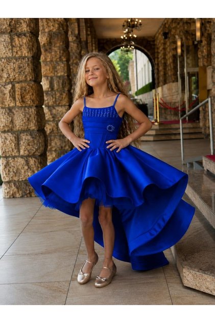 Stone-Embellished Children's Dress with Trail
