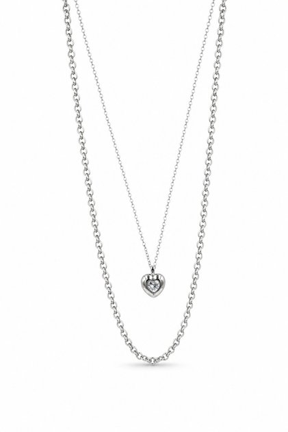 Layered Heart Pendant Two-Chain Stylish Necklace Set - Modern and Elegant Design